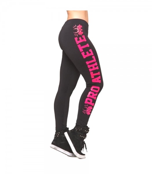 Leggings svart grå med rosa text