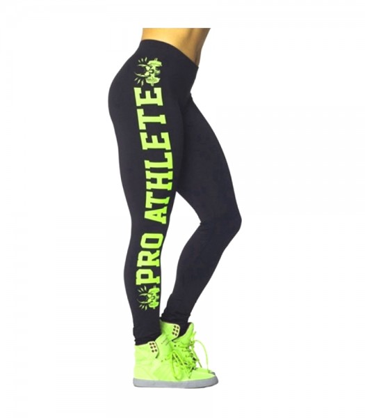 Leggings svart grå med lime grön text